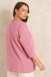 EVANS Plus Size Pink V-Neck Cotton Top | Evans 3