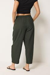 PixieGirl Petite Women's Olive Green Linen Barrel Trousers | PixieGirl 2