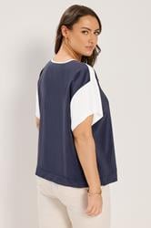 YOURS Plus Size Blue & White Contrast Sleeve Top | Yours Clothing 2