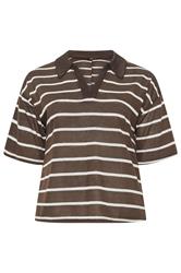 LIMITED COLLECTION Plus Size Chocolate Brown Stripe Rugby Collar Top | Yours Clothing 5