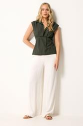LTS Tall Women's Olive Green Open Collar Cotton Pleated Shirt | Long Tall Sally 1