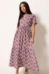 M&Co Petite Berry Red Leaf Print Cotton Maxi Dress | M&Co 3