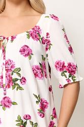 YOURS Plus Size White Floral Print Puff Sleeve Top | Yours Clothing 4