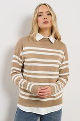 LTS Tall Women's Natural Brown Stripe 2-In-1 Jumper | Long Tall Sally  3
