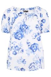 YOURS Plus Size Blue Floral Tie Neck Top | Yours Clothing 5