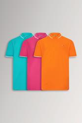 BadRhino Big & Tall 3 Pack Pink & Orange Tipped Polo Shirts | BadRhino 3