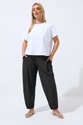 LIMITED COLLECTION Plus Size Black Pinstripe Barrel Trousers | Yours Clothing 3