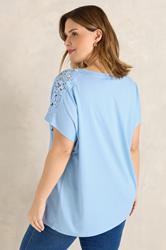 EVANS Plus Size Light Blue Crochet Shoulder Modal T-Shirt | Evans  4