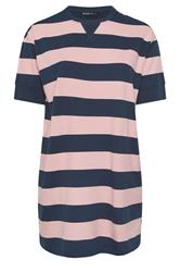YOURS Curve Navy Blue & Pink Stripe T-Shirt Dress