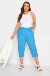 YOURS Curve Plus Size Bright Blue Cotton Cropped Trousers