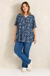 EVANS Plus Size Blue Floral Print Pleat Front Top | Evans 2