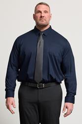 D555 Big & Tall Navy Blue Long Sleeve Non Iron Stretch Shirt | BadRhino 3