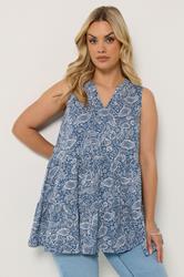 YOURS Plus Size Blue Paisley Notch Neck Vest Top | Yours Clothing 3