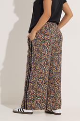 PixieGirl Petite Women's Black Ditsy Floral Side Stripe Wide Leg Trousers | PixieGirl 2