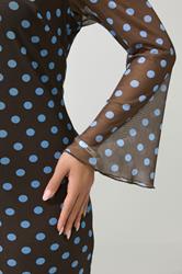 YOURS LONDON Plus Size Chocolate Brown & Blue Polka Dot Mesh Dress | Yours Clothing 4