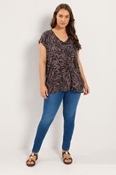 YOURS Plus Size Brown Zebra Print V-Neck T-Shirt | Yours Clothing 1