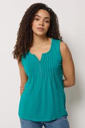 M&Co Teal Green Cotton Sleeveless Henley Top | M&Co 3