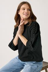 M&Co Black Broderie Cotton Puff Sleeve Top | M&Co 3