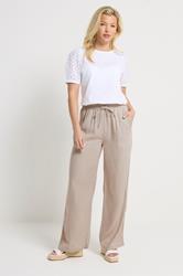 M&Co Natural Brown Wide Leg Linen Trousers | M&Co 2