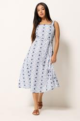 M&Co Petite White & Navy Blue Embroidered Cotton Dress | M&Co 3
