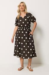 YOURS Plus Size Brown Polka Dot Midaxi Smock Dress | Yours Clothing 1