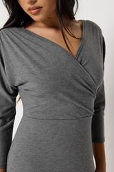 PixieGirl Petite Women's Charcoal Grey Wrap Midi Dress | PixieGirl 4