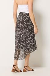 LTS Tall Women's Chocolate Brown Polka Dot Dipped Hem Mesh Midi Skirt | Long Tall Sally 4