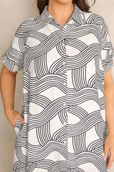 EVANS Plus Size White & Black Linear Shirt Dress | Evans 5