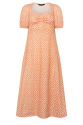 PixieGirl Petite Orange Floral Ruched Midi Dress