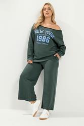 YOURS Plus Size Grey 'New York' Off Shoulder Sweatshirt & Jogger Set | Yours Clothing 3
