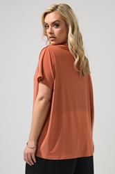 YOURS LONDON Plus Size Rust Orange Drape Shoulder Top | Yours Clothing 2