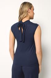 LTS Tall Women's Navy Blue Ribbed Tie Back Top | Long Tall Sally 2