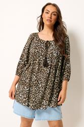 YOURS Plus Size Brown Leopard Print Swing Blouse | Yours Clothing 3