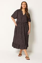 YOURS Plus Size Brown Spot Print Notch Neck Maxi Dress | Yours Clothing 3