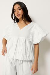PixieGirl Petite Women's White Cotton Puff Sleeve Top | PixieGirl 3