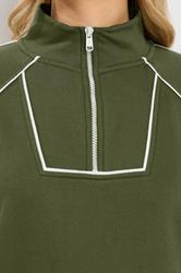 LTS Tall Women's Khaki Green Cotton Pipe Quarter Zip Sweatshirt & Wide Leg Trousers Set 5