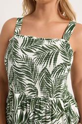 YOURS Plus Size Green Palm Leaf Shirred Linen Maxi Dress | Yours Clothing 4
