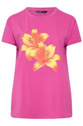YOURS Curve Pink Flower Graphic T-Shirt