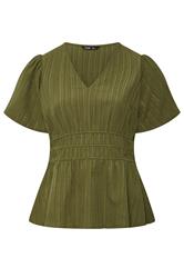 YOURS Curve Khaki Green Puff Sleeve Blouse