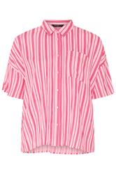 YOURS Plus Size Pink Stripe Crinkle Shirt | Yours Clothing 6