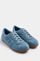 Blue Faux Suede Stripe Trainers In Extra Wide EEE Fit