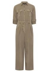 PixieGirl Petite Stone Brown Acid Wash Wide Leg Jumpsuit