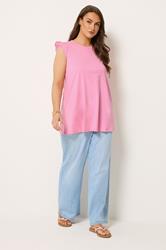 YOURS Plus Size Pink Broderie Frill Vest Top | Yours Clothing 1