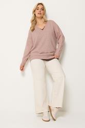 YOURS Plus Size Pink V-Neck Soft Touch Jumper | Yours Clothing 2