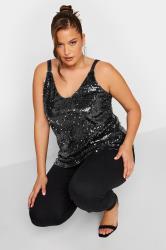 YOURS LONDON Plus Size Black & Purple Sequin Cami Top