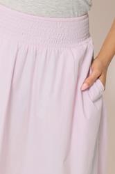PixieGirl Petite Women's Baby Pink Poplin Shirred Cotton Maxi Skirt | PixieGirl 4