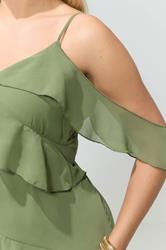 YOURS LONDON Plus Size Olive Green Ruffle Cold Shoulder Dress | Yours Clothing 5