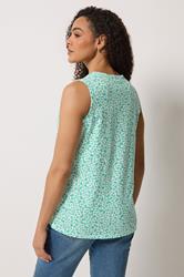 M&Co White & Green Leaf Print Cotton Sleeveless Henley Top  2