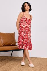 PixieGirl Petite Women's Red Paisley Print Slip Midi Dress | PixieGirl 3