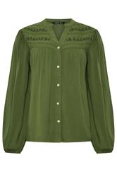 M&Co Khaki Green Crochet Long Sleeve Blouse